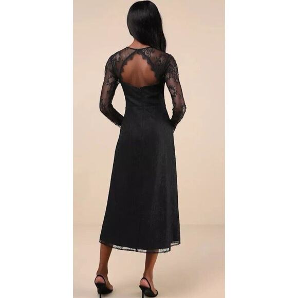 Lulu’s Desirably Dramatic Black Lace CutOut Size Large Event MIDI Dress NEW - Picture 3 of 15